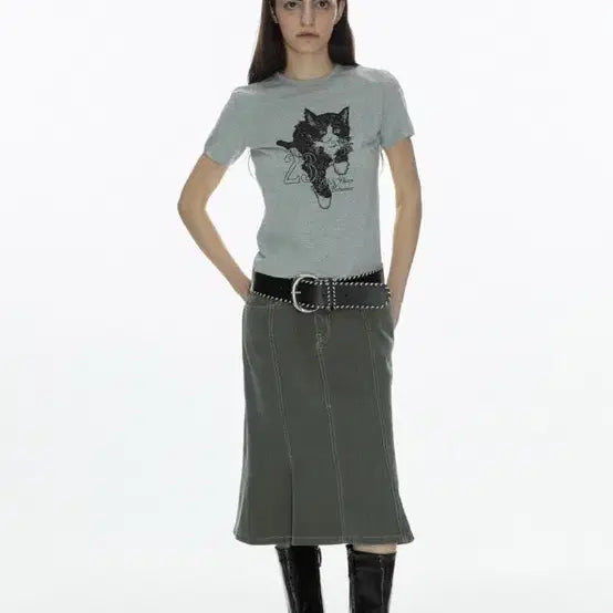 [BUNJANG] MILLO WOMEN Denim Flare Skirt Chain Set / 밀로우먼 데님 플레어 스커트 체인 세트
