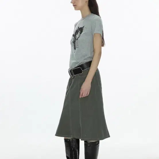 [BUNJANG] MILLO WOMEN Denim Flare Skirt Chain Set / 밀로우먼 데님 플레어 스커트 체인 세트