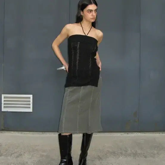 [BUNJANG] MILLO WOMEN Denim Flare Skirt Chain Set / 밀로우먼 데님 플레어 스커트 체인 세트