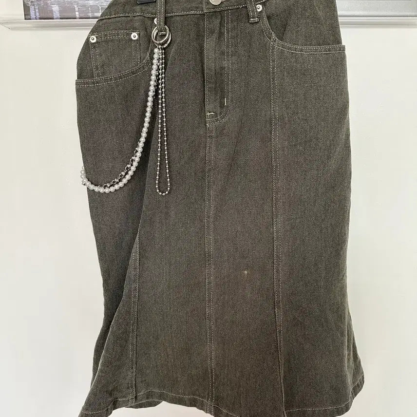 [BUNJANG] MILLO WOMEN Denim Flare Skirt Chain Set / 밀로우먼 데님 플레어 스커트 체인 세트