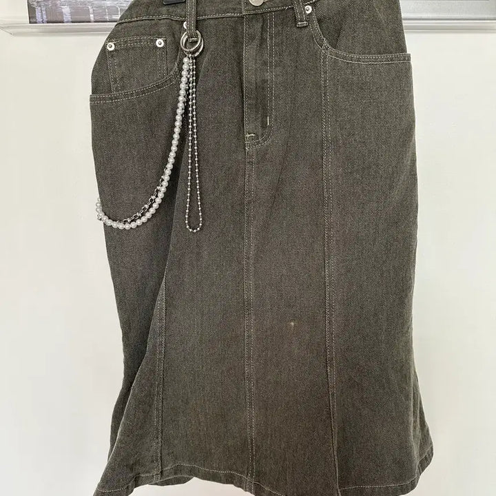 [BUNJANG] MILLO WOMEN Denim Flare Skirt Chain Set / 밀로우먼 데님 플레어 스커트 체인 세트