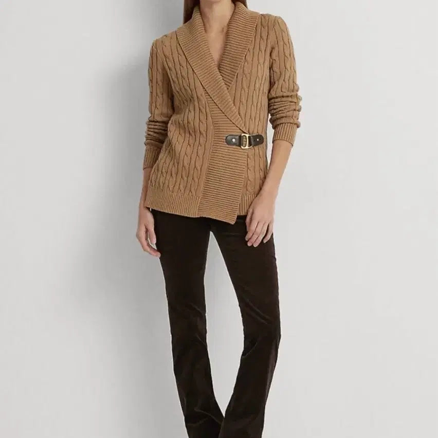 [BUNJANG] Ralph Lauren Buckle Wrap Cardigan Camel XS New / 랄프로렌 버클 랩가디건 카멜 XS 새상품