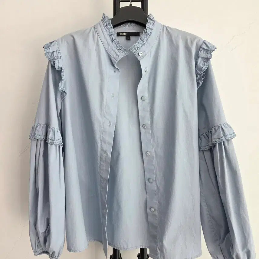 [BUNJANG] Maje Ruffled Blue Shirt / 정품 마쥬 MAJE 프릴 블루 셔츠