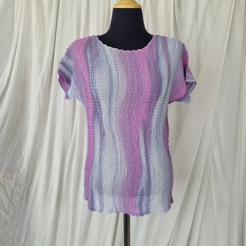 [BUNJANG] Pleated Short Sleeve Blouse T-shirt / 플리츠 주름 반팔 블라우스 티셔츠