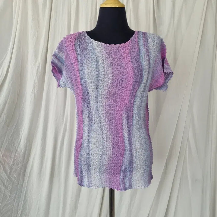 [BUNJANG] Pleated Short Sleeve Blouse T-shirt / 플리츠 주름 반팔 블라우스 티셔츠