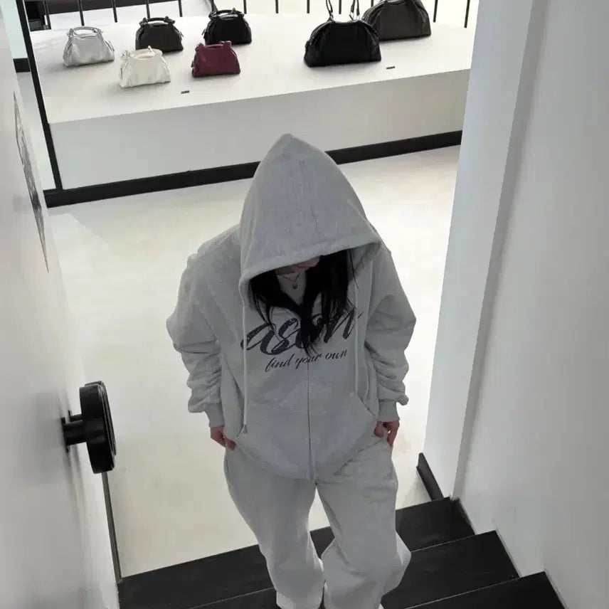 [BUNJANG] As On Loose Training Hooded Zip-up White Melange / 애즈온 루즈 트레이닝 후드집업 화이트 멜란지