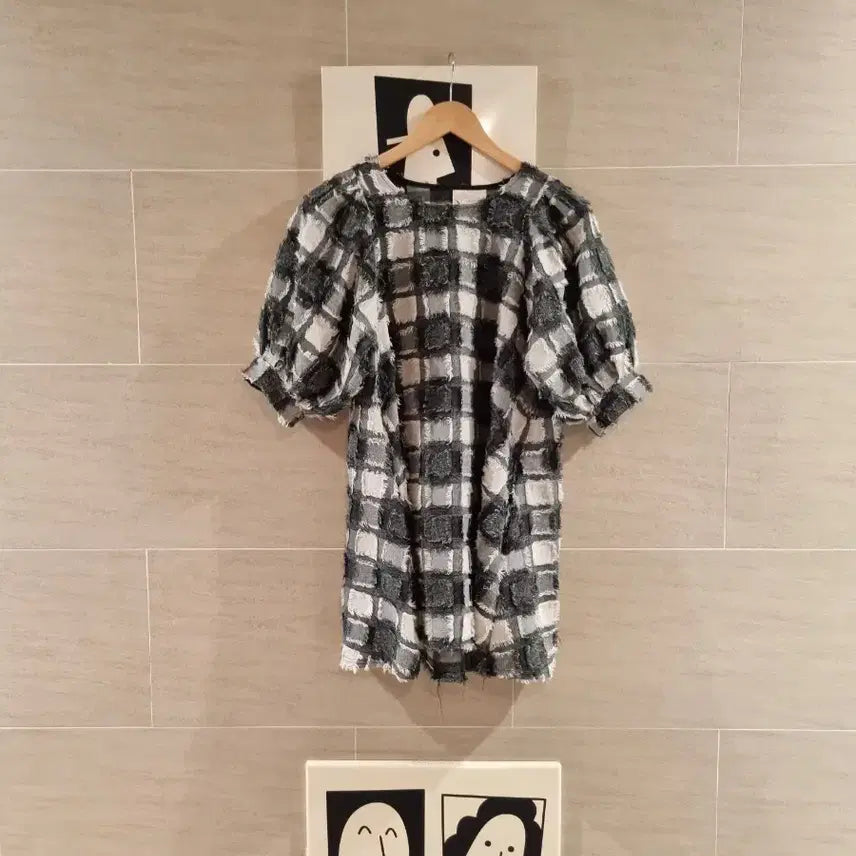 [BUNJANG] Checkered Puff Blouse &amp; Dress / 체크 퍼프 블라우스및 원핏