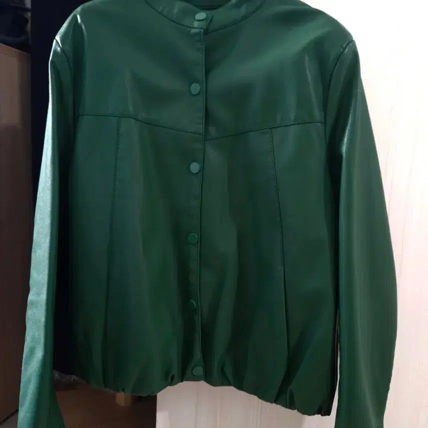 [BUNJANG] Green Faux Leather Jacket / 그린 레더 자켓