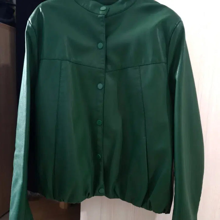 [BUNJANG] Green Faux Leather Jacket / 그린 레더 자켓