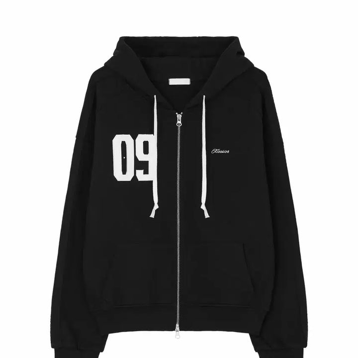 [BUNJANG] Clavier 09 Black Hooded Zip-Up Hoodie (Fleece Lined) / 클리시어 09 블랙 후드집업 기모