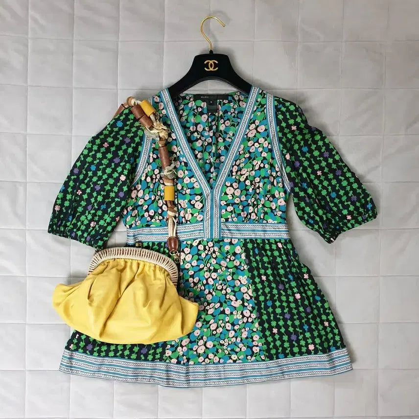 [BUNJANG] Marc Jacobs Collection Line Sheer Cotton Multi Clover Pattern Tunic Blouse / 명품 마크제이콥스 컬렉션라인 시어코튼 멀티 클로버패턴 튜닉 블라우스