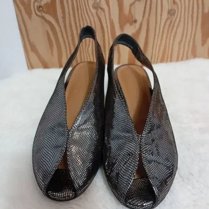 [BUNJANG] Midang Open Toe Snakeskin Slingback Sandals (Size 235) / 미당 토오픈 뱀피 무늬 슬링백 샌들 235