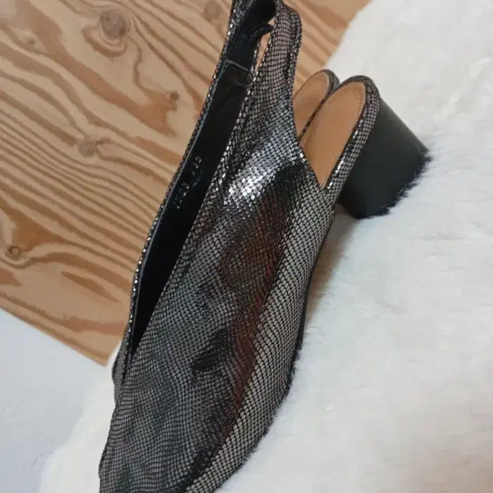 [BUNJANG] Midang Open Toe Snakeskin Slingback Sandals (Size 235) / 미당 토오픈 뱀피 무늬 슬링백 샌들 235