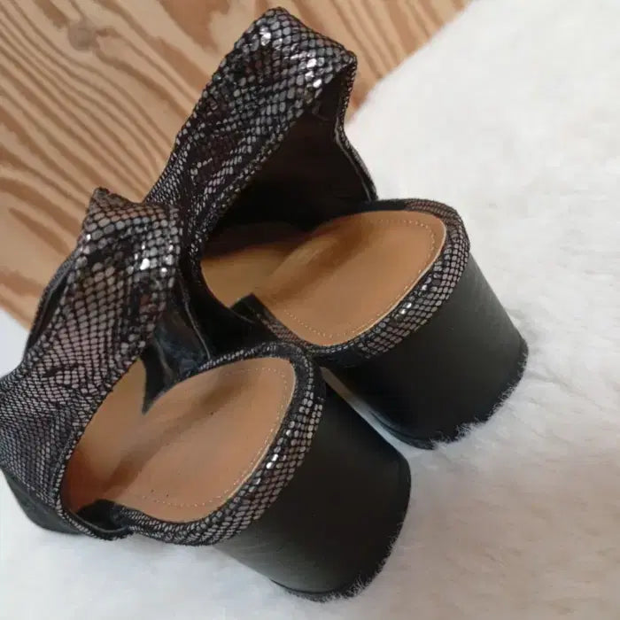 [BUNJANG] Midang Open Toe Snakeskin Slingback Sandals (Size 235) / 미당 토오픈 뱀피 무늬 슬링백 샌들 235