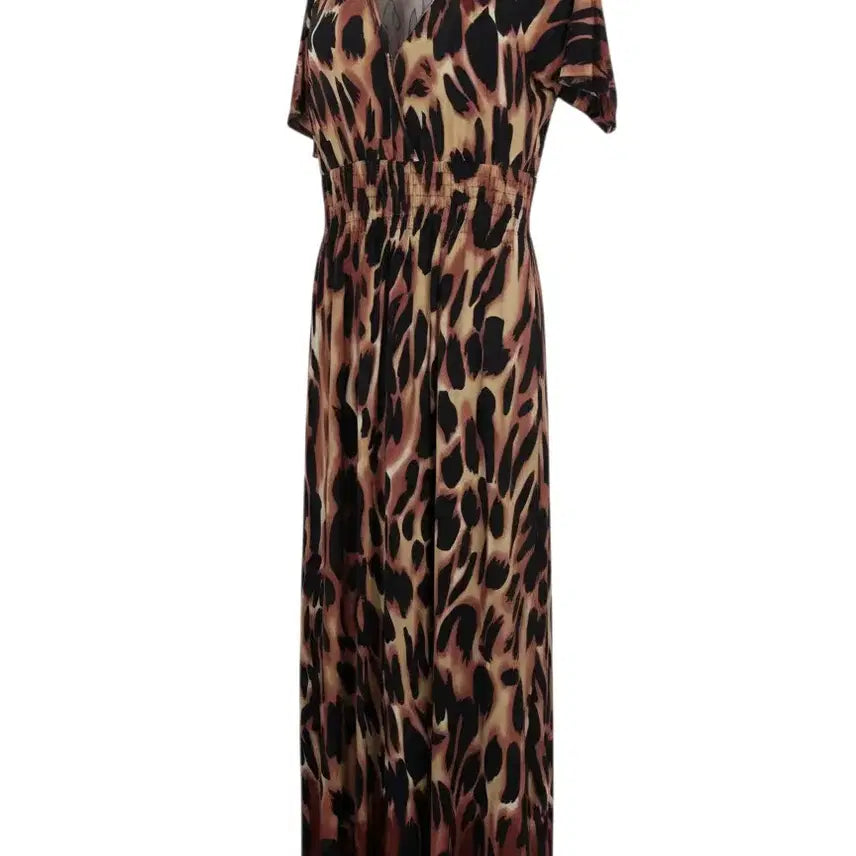 [BUNJANG] Leopard Print V-Neck Maxi Dress with Back Elastic Band (Women&