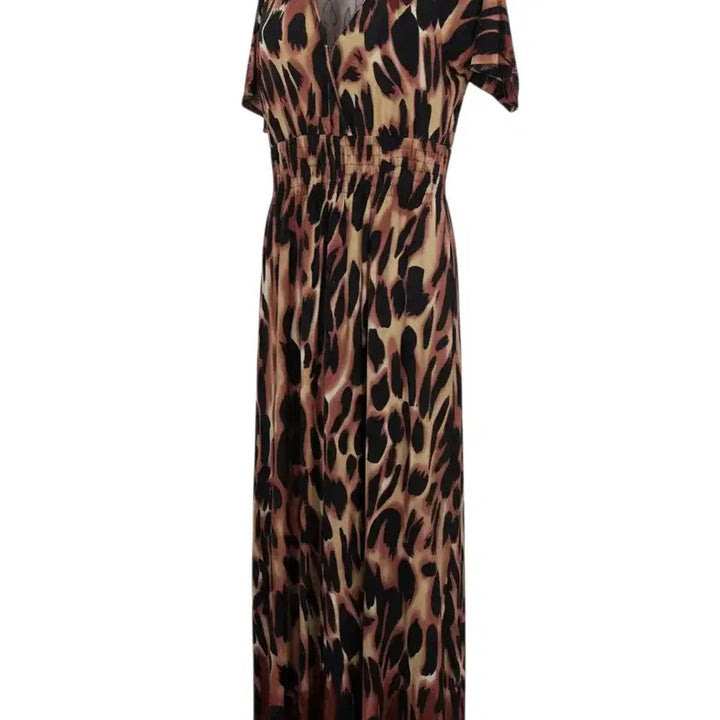 [BUNJANG] Leopard Print V-Neck Maxi Dress with Back Elastic Band (Women&
