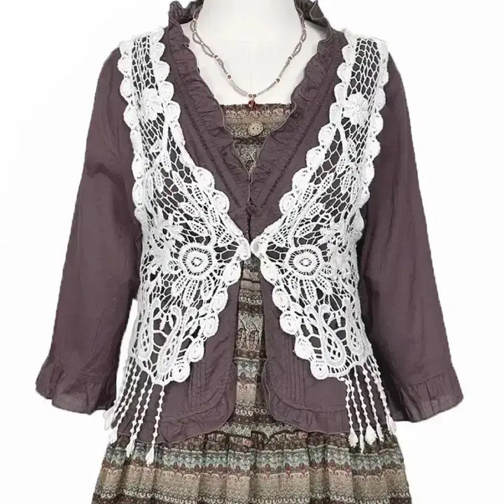 [BUNJANG] Vintage Tassel Crochet Vest / 일본빈티지 태슬크로셰뜨개 크로쉐베스트조끼화이트모리걸하구미룩갸루y2k히피