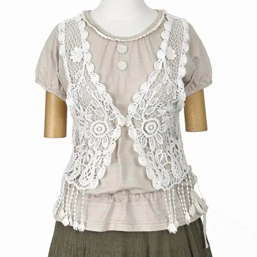 [BUNJANG] Vintage Tassel Crochet Vest / 일본빈티지 태슬크로셰뜨개 크로쉐베스트조끼화이트모리걸하구미룩갸루y2k히피