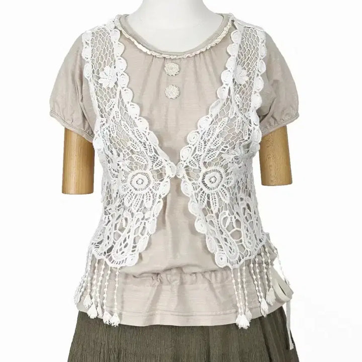 [BUNJANG] Vintage Tassel Crochet Vest / 일본빈티지 태슬크로셰뜨개 크로쉐베스트조끼화이트모리걸하구미룩갸루y2k히피