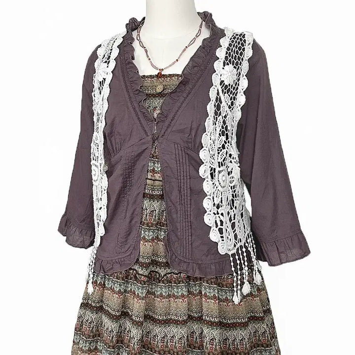 [BUNJANG] Vintage Tassel Crochet Vest / 일본빈티지 태슬크로셰뜨개 크로쉐베스트조끼화이트모리걸하구미룩갸루y2k히피