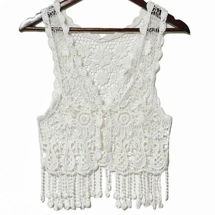 [BUNJANG] Vintage Tassel Crochet Vest / 일본빈티지 태슬크로셰뜨개 크로쉐베스트조끼화이트모리걸하구미룩갸루y2k히피