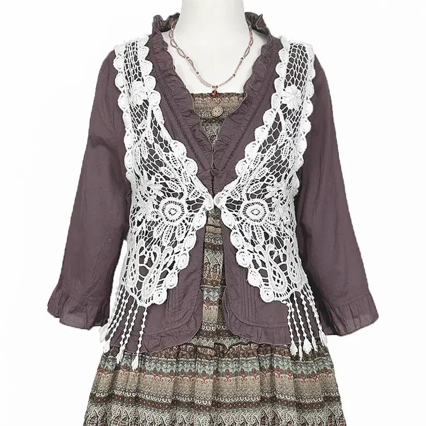 [BUNJANG] Vintage Tassel Crochet Vest / 일본빈티지 태슬크로셰뜨개 크로쉐베스트조끼화이트모리걸하구미룩갸루y2k히피