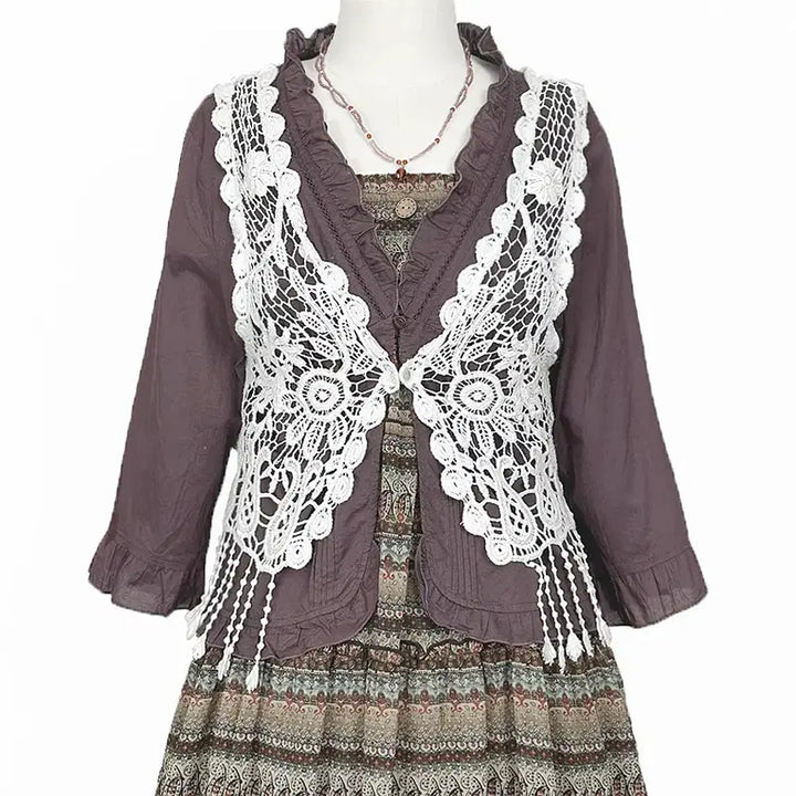 [BUNJANG] Vintage Tassel Crochet Vest / 일본빈티지 태슬크로셰뜨개 크로쉐베스트조끼화이트모리걸하구미룩갸루y2k히피
