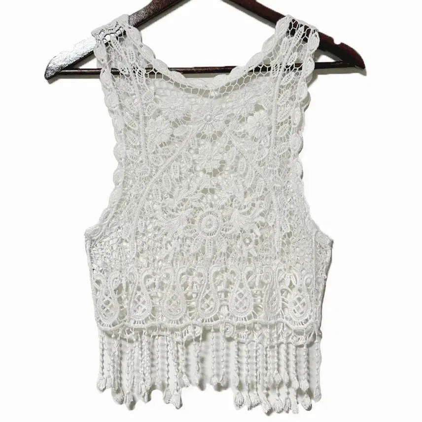 [BUNJANG] Vintage Tassel Crochet Vest / 일본빈티지 태슬크로셰뜨개 크로쉐베스트조끼화이트모리걸하구미룩갸루y2k히피