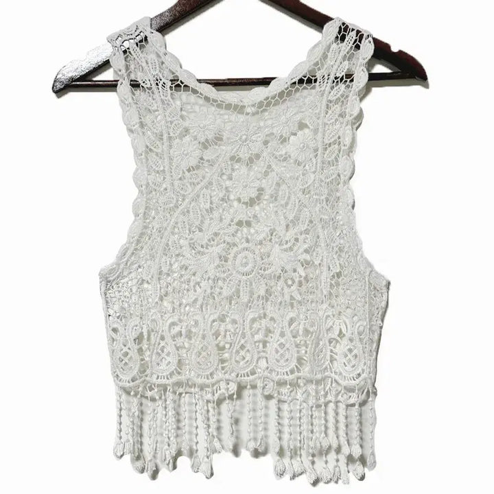 [BUNJANG] Vintage Tassel Crochet Vest / 일본빈티지 태슬크로셰뜨개 크로쉐베스트조끼화이트모리걸하구미룩갸루y2k히피