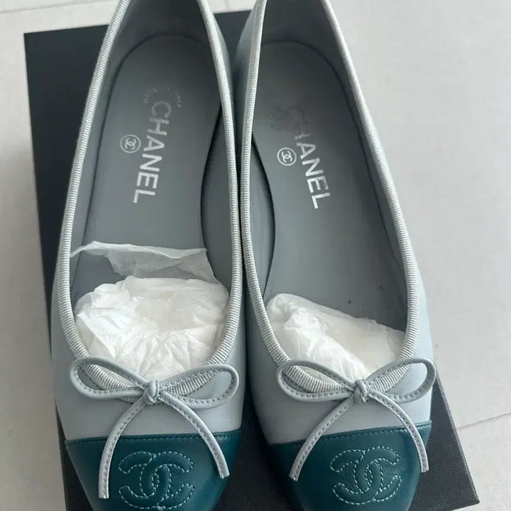 [SOLD OUT] 샤넬 발레리나 플랫 블루/그레이 37.5