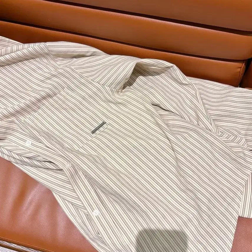 [BUNJANG] Moonfever Soft Tailor Stripe Pocket Shirt / 문피버 소프트 테일러 스트라이프 포켓 셔츠