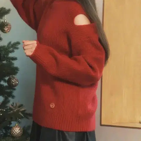 [BUNJANG] Zero Street Cashmere Velvet Ribbon Sweater / 제로스트릿 캐시미어 벨벳 리본 스웨터, 레드, free