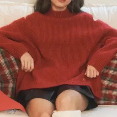 [BUNJANG] Zero Street Cashmere Velvet Ribbon Sweater / 제로스트릿 캐시미어 벨벳 리본 스웨터, 레드, free