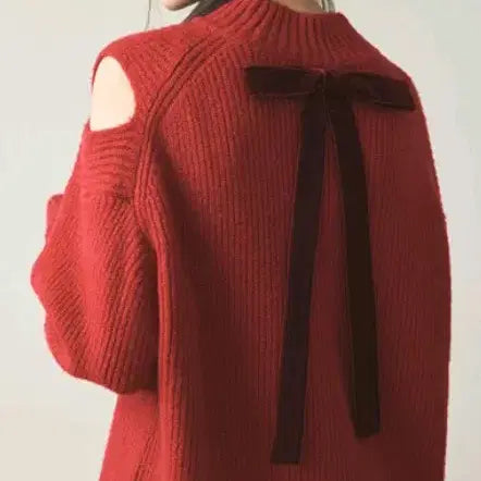 [BUNJANG] Zero Street Cashmere Velvet Ribbon Sweater / 제로스트릿 캐시미어 벨벳 리본 스웨터, 레드, free