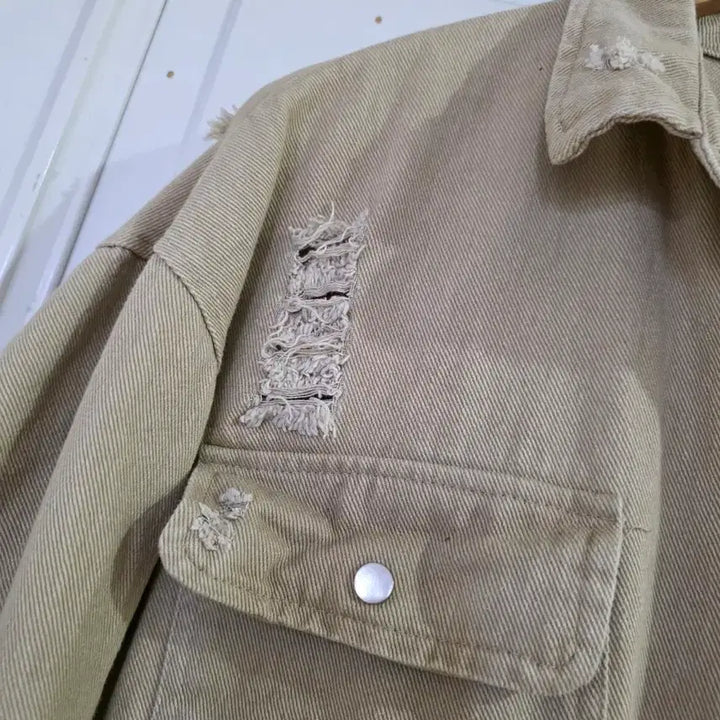 [BUNJANG] Spring Beige Washed Cotton Shirt Jacket / 봄   워싱 셔츠 면 디자인이쁜  베이지  깨끗해요  가슴단면63