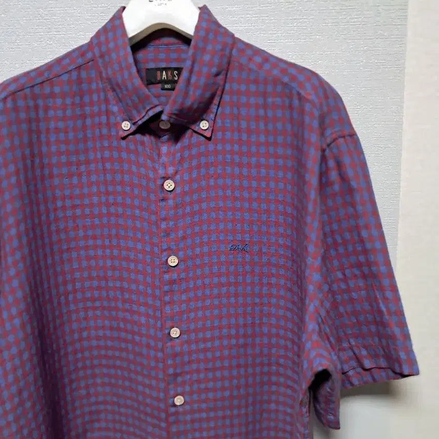 [BUNJANG] Daks Checkered Short-Sleeve Shirt / 닥스 마100% 체크 반팔 셔츠 남방 남성의류 100 가격더내림