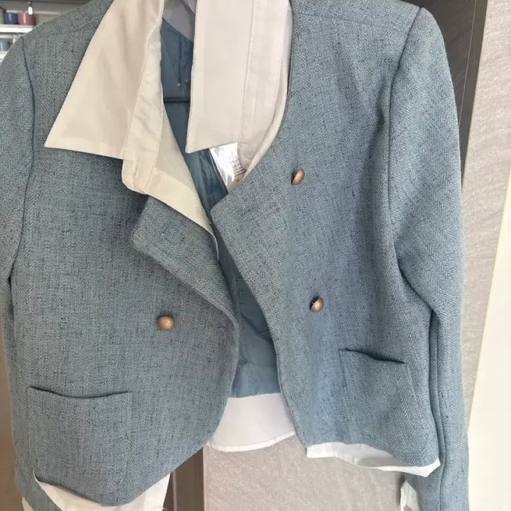 [BUNJANG] Linen Blue Jacket New / 린넨 블루 자켓 새상품