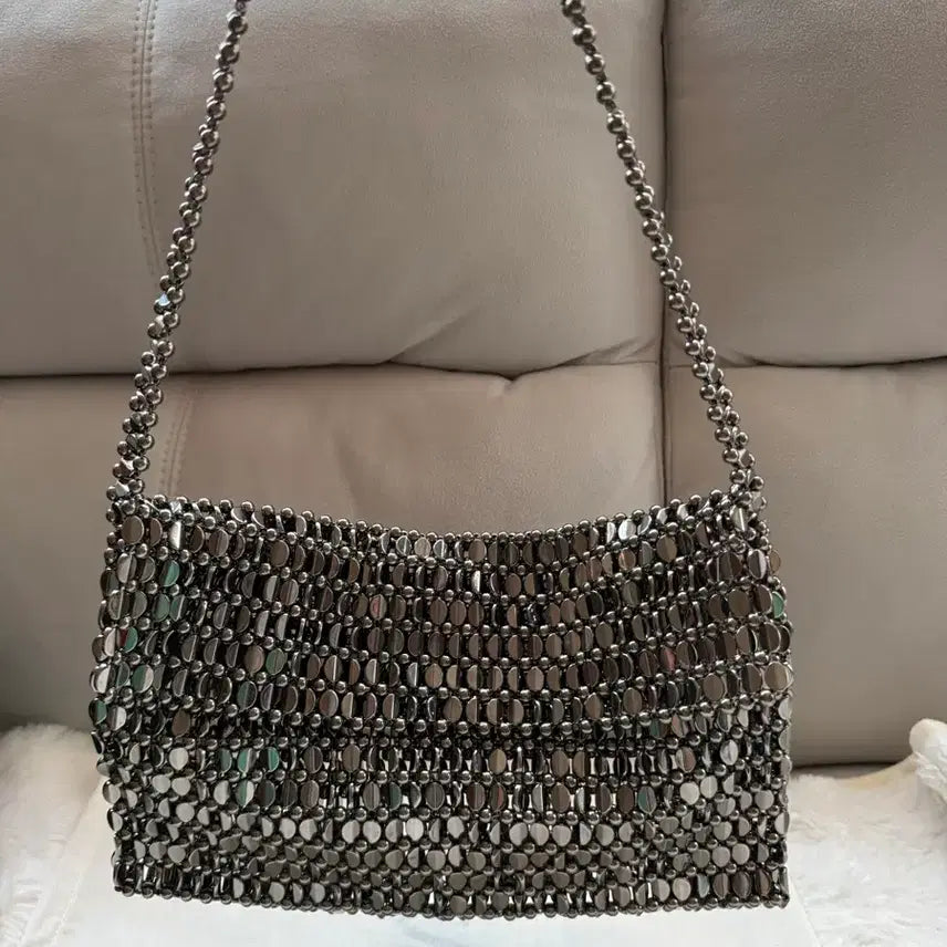 [BUNJANG] ZARA Metal Bead Shoulder Bag (Gunmetal Silver) / 자라 메탈 비즈 숄더백 (건메탈 실버)