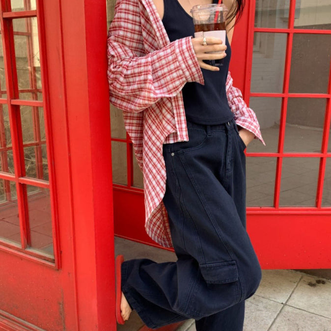 [BUNJANG] Ablie Red Check Shirt / 에이블리 환승연애 민경st 레드 체크 셔츠