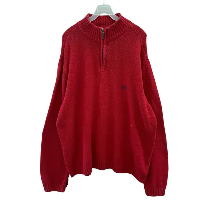 [BUNJANG] XXL CHAPS Red Knit Half-Zip Sweatshirt / [XXL] 챕스 레드 니트 반집업