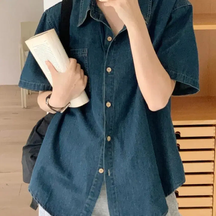 [BUNJANG] Denim Short Sleeve Shirt / 데님반팔셔츠