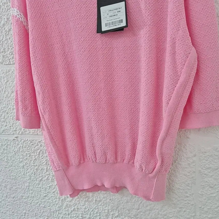 [BUNJANG] The Izzat Pink Summer Knit Lace Point Top / 새상품)더아이잗 핑크 여름 니트 레이스 포인트
