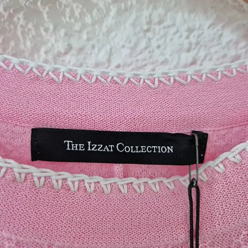 [BUNJANG] The Izzat Pink Summer Knit Lace Point Top / 새상품)더아이잗 핑크 여름 니트 레이스 포인트