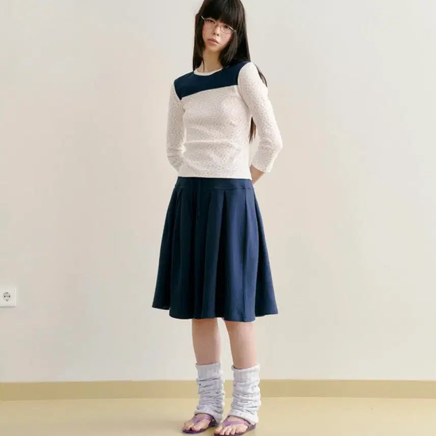 [BUNJANG] Funfromfun Pleats Jersey Skirt Navy Free Size / 펀프롬펀 Pleats Jersey Skirt