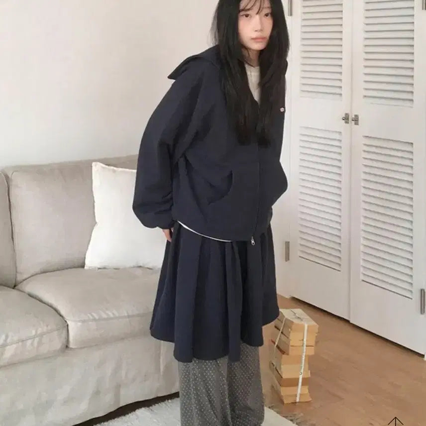 [BUNJANG] Funfromfun Pleats Jersey Skirt Navy Free Size / 펀프롬펀 Pleats Jersey Skirt