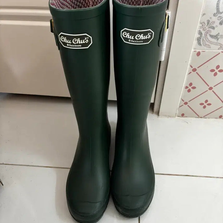 [BUNJANG] Green Checkered Rain Boots / 그린 레인부츠