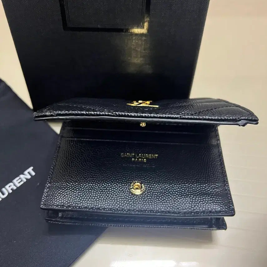 [BUNJANG] Saint Laurent Matelasse Card Holder - Black, Gold / 생로랑 마틀라세 카드지갑 블랙 금장