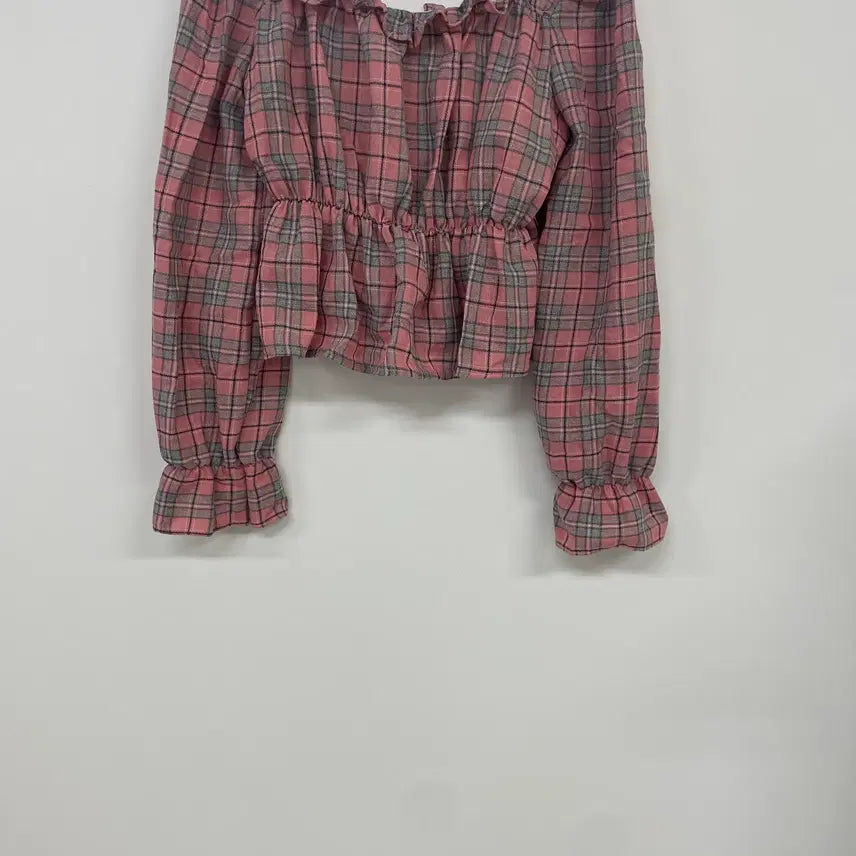[BUNJANG] Eco Ribbon Frill Check Blouse / 프릴 체크 블라우스