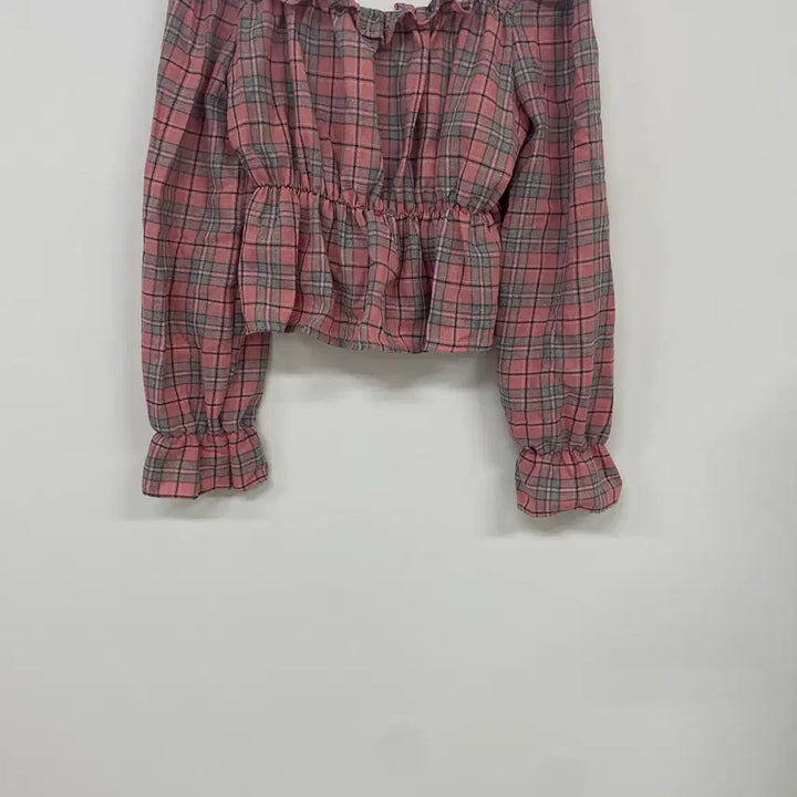 [BUNJANG] Eco Ribbon Frill Check Blouse / 프릴 체크 블라우스
