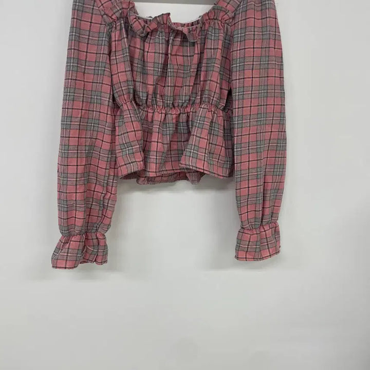 [BUNJANG] Eco Ribbon Frill Check Blouse / 프릴 체크 블라우스